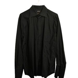 Thomas Nash Mens Superfine Cotton Long Sleeve Solid Dress Shirt in Black Size 17